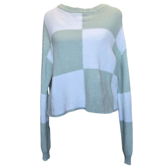 Moon & Madison Green White Knit Cropped Sweater XS - Picture 1 of 12
